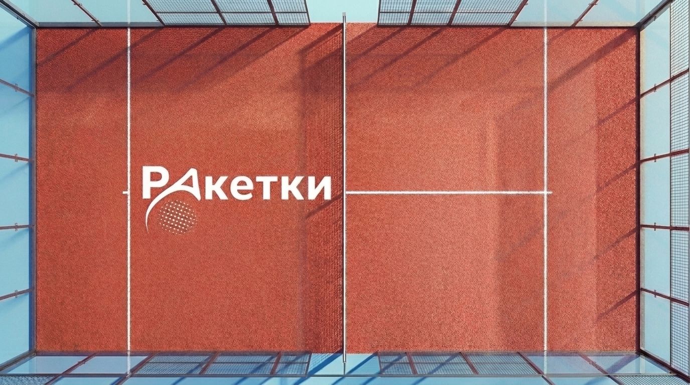 Терракотовый корт с логотипом «Ракетки», вид сверху
